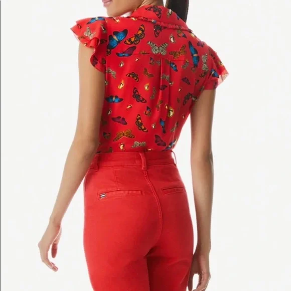 Alice + Olivia Martel Flutter Sleeve Blouse Poppy - Picture 3 of 13